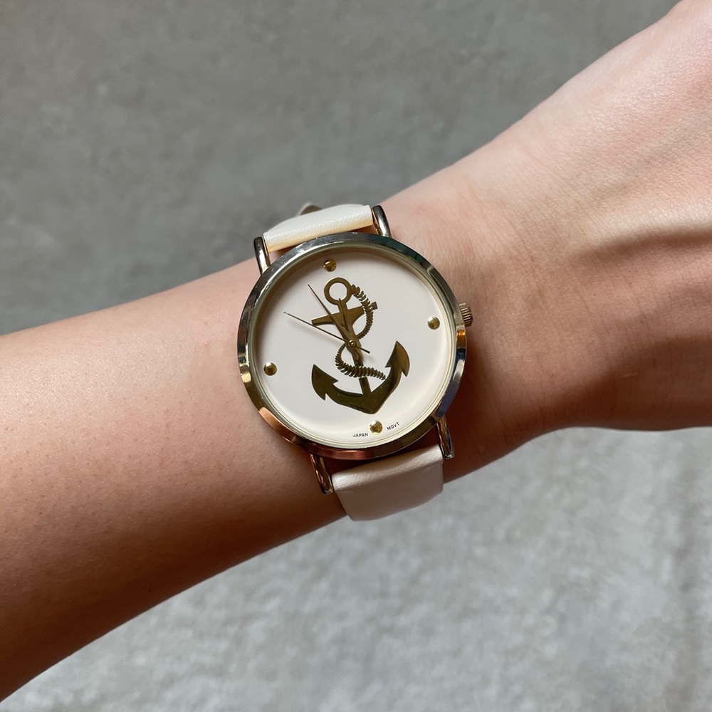 White & Gold Faux Leather Watch